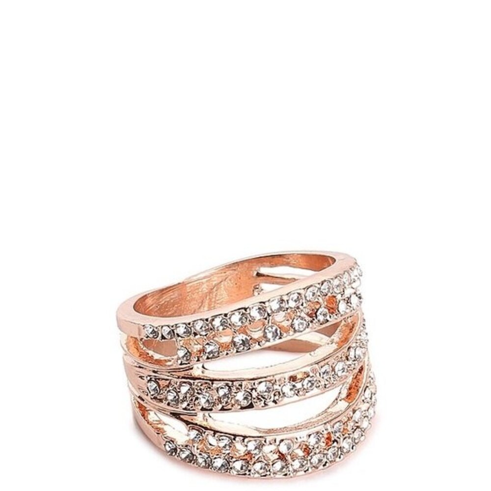 Kelly & Katie Rhinestones Zig Zag Orbit Ring Rose Gold